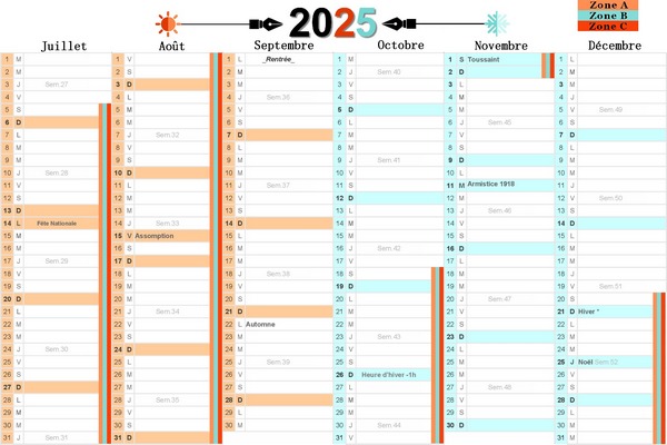 2eme SEMESTRE : CALENDRIER 2025 AVEC VACANCES SCOLAIRES