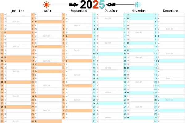 2eme SEMESTRE : CALENDRIER 2025 VIERGE.