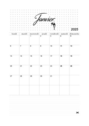 Calendrier de Janvier 2025 à imprimer !