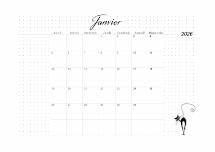 Calendrier de janvier 2026 imprimable