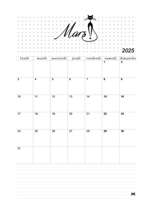 Calendrier de Mars 2025 à imprimer !