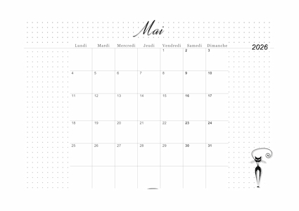 Calendrier de mai 2026 imprimable