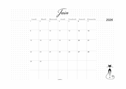 Calendrier de juin 2026 imprimable