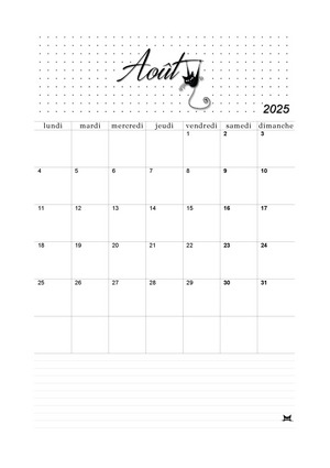 Calendrier de Août 2025 à imprimer !