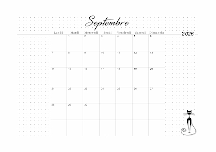 Calendrier de septembre 2026 imprimable