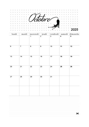 Calendrier de Octobre 2025 à imprimer !