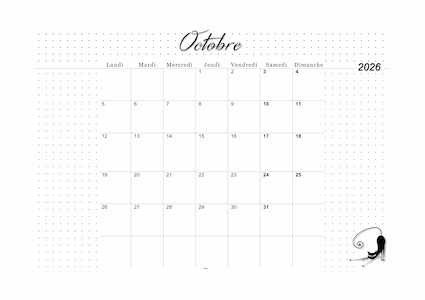 Calendrier d'octobre 2026 imprimable
