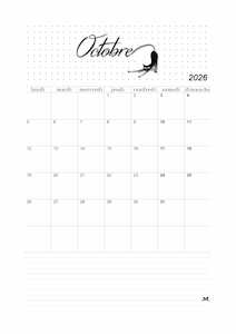 Calendrier d'octobre 2026 à imprimer
