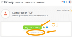 Interface PDFCandy pour ajouter un nouveau fichier PDF