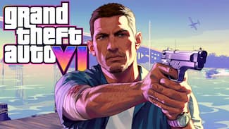 GTA VI Portrait de Jason armé et logo du jeu : fond d'écran HD et/ou 4K.