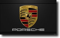 Porsche logo de voiture avec le nom centré dans l'image sur fond noir. 