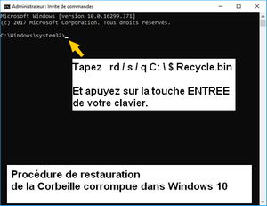 Fig.2 pour restaurer la poubelle de Windows.