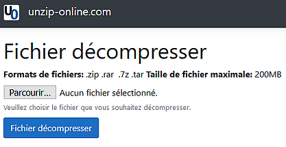 Interface de décompression de fichier pour le site Web Unzip-online